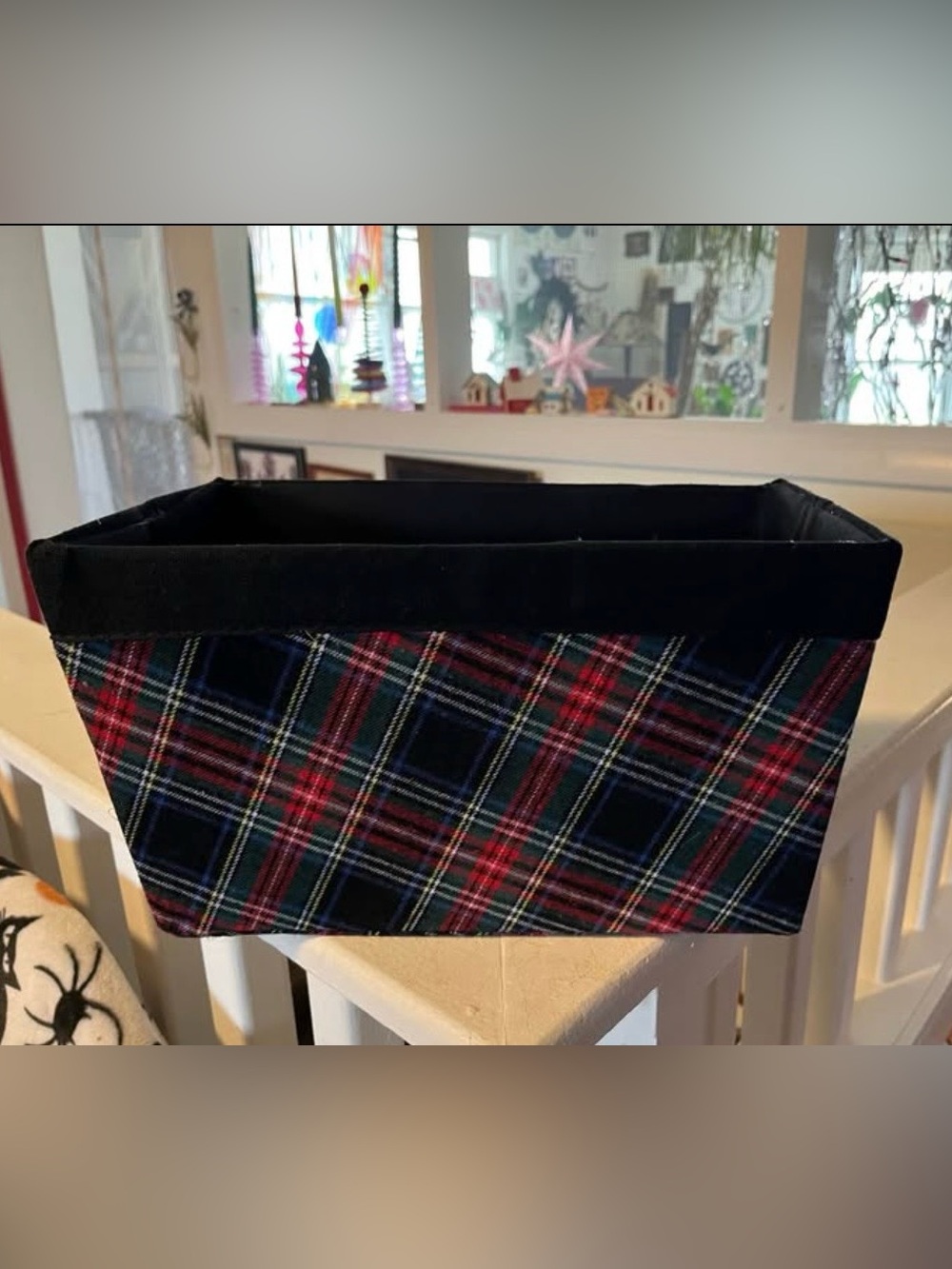 RECTANGULAR FABRIC PLAID BASKET ORGANIZER
